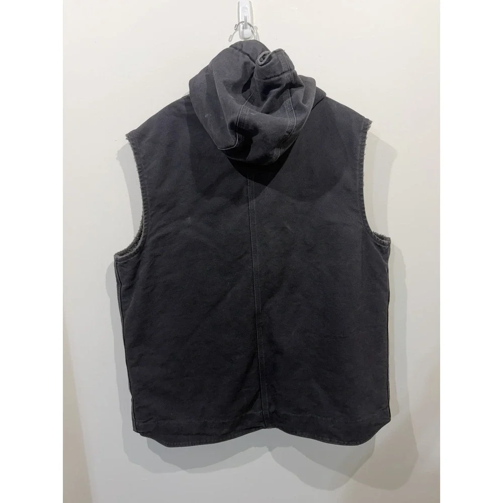 Carhartt Fleece-Lined Hooded Vest Black Snaps Pockets Men's Size XL Regular